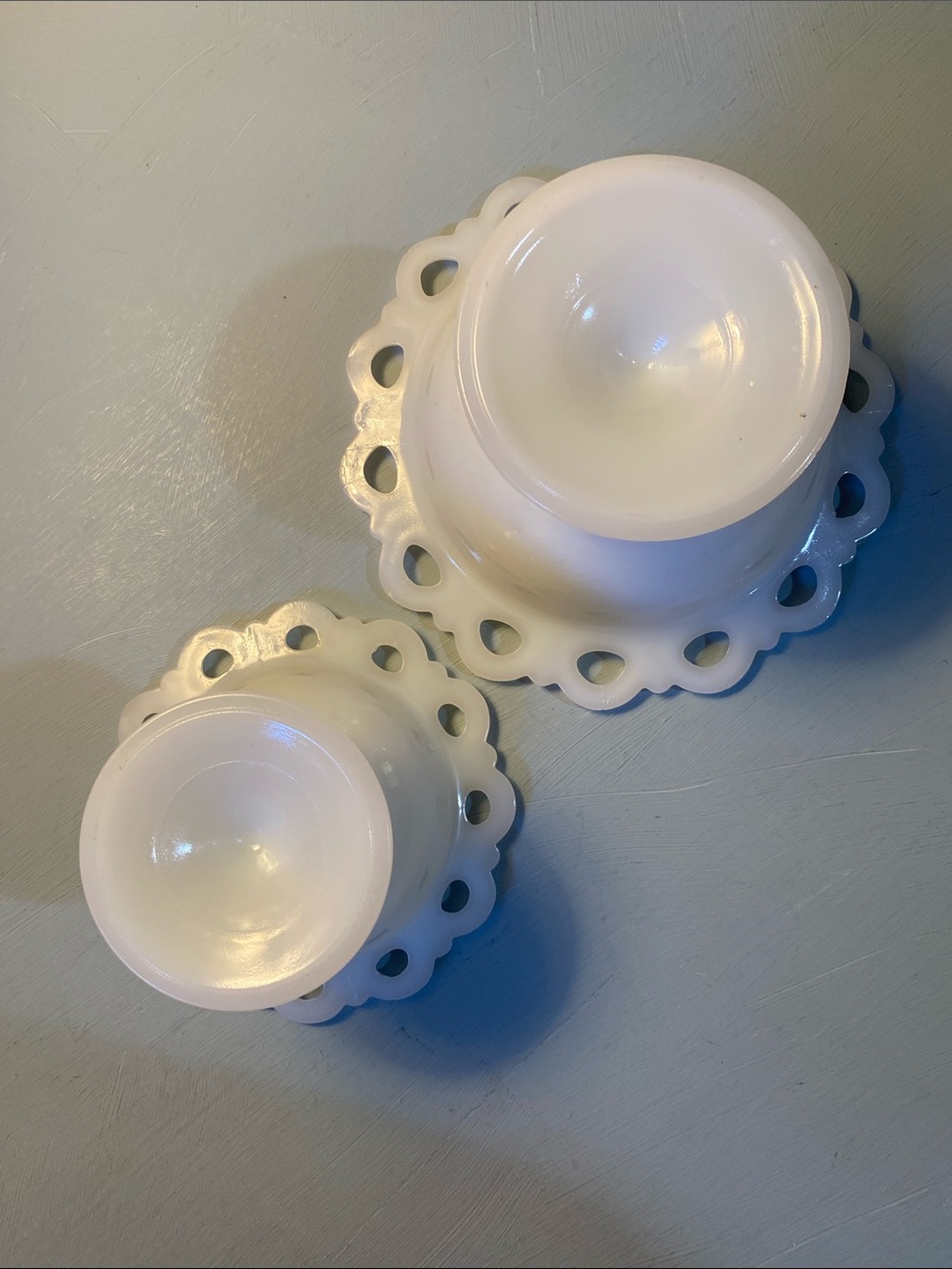 Vintage Milk Glass Lace Edge Compotes - Picture 3 of 6